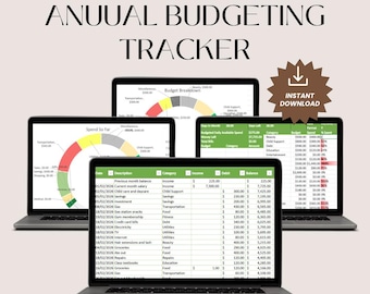Automated Excel Budgeting Spreadsheet | Yearly Income Expense Tracker (Digital Download)