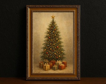 Lámina artística vintage de árbol de Navidad, decoración navideña tradicional para el hogar.