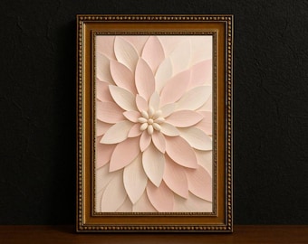 Lámina artística floral en 3D con capas, flor rosa rubor, arte enmarcado