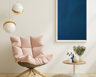 Arte de pared minimalista con estampado abstracto de arco azul marino / Textura tallada