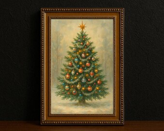 Lámina artística vintage de árbol de Navidad, decoración navideña tradicional