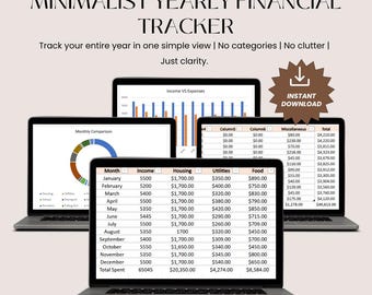 Minimalist Yearly Budget Tracker Excel Spreadsheet (Digital Download)