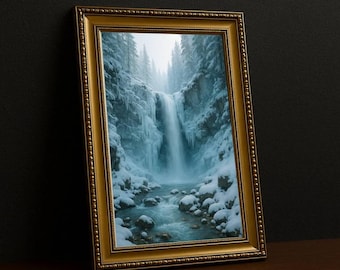 Lámina artística de cascada nevada, invierno melancólico
