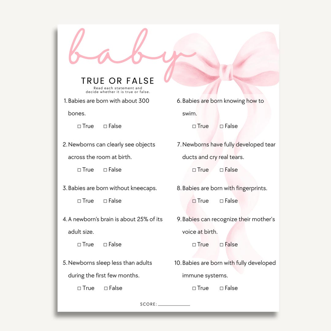 Pink Bow Baby Shower True or False Game | Editable Canva Template ...