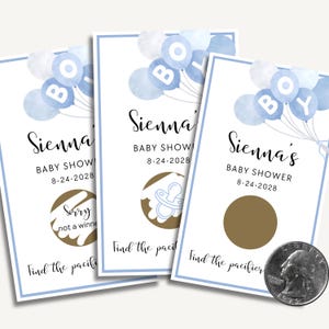 Baby Shower Scratch Cards | Find Pacifier Game | Blue Balloon Theme, Ready-to-Play