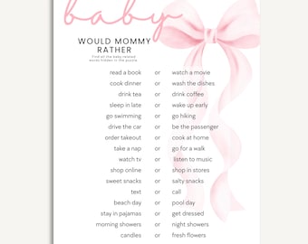 Pink Bow Would Mommy Rather Game | Editable Canva Template | Girl Baby Shower Printable Activity | Instant Download 8.5x11