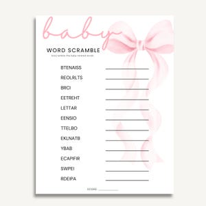 Rosa rosett babyshower-ordspel | Redigerbar Canvas-mall | Utskrivbar aktivitet för flickbabyshower | Direkt nedladdning 8,5x11