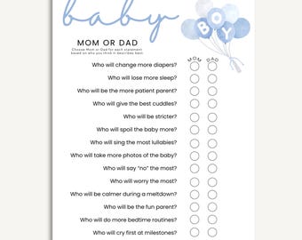 Juego para baby shower con globos azules para mamá o papá (imprimible/editable) / Juego para baby shower de niño (imprimible/descarga instantánea, 8.5 x 11 pulgadas)