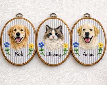 Retrato de mascota personalizado en fieltro con aguja, arte de bordado personalizado