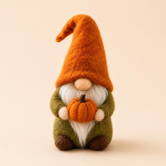 Needle Felted Pumpkin Gnome, Handmade Wool Felt Fall Gnome Doll, Autumn Harvest Decor, Thanksgiving Gift