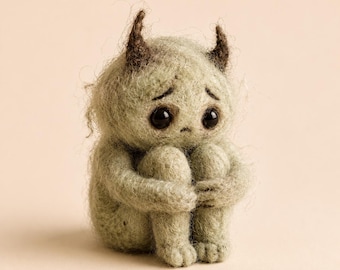 Needle Felted Anxiety Monster Figurine, Emotional Support Monster, Handmade Wool Creature, Desk Decor, Comfort Gift