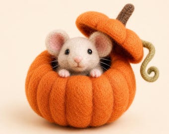 Figura de ratón de calabaza de fieltro de aguja, ratón hecho a mano en una calabaza, decoración de otoño, decoración de Halloween, regalo de Acción de Gracias