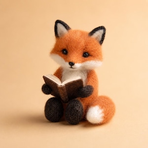 Needle Felted Reading Fox, Handmade Wool Fox Figurine, Book Lover Gift, Cute Woodland Animal Decor, Cozy Cottagecore Shelf Decor