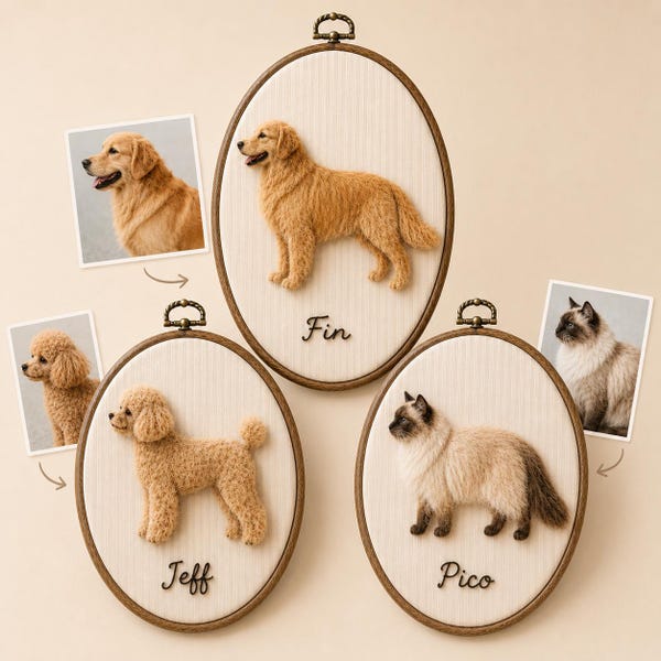 Custom Wool Felt Pet Portrait Embroidery Hoop,Memorial Gift,Keepsake,Personalized Nursery Wall Art