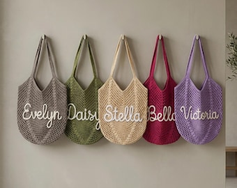 Bolsos de playa personalizados, bolsos de playa de ganchillo, bolsas de regalo para damas de honor, bolso de playa de viaje, regalo para despedida de soltera, regalo de recuerdo de boda