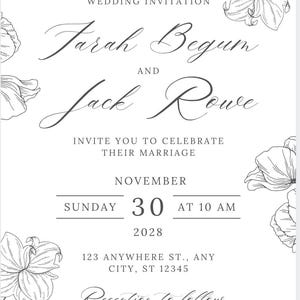 Invitación de boda elegante con motivos florales