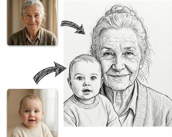 Custom Pencil Portrait from Photo | Black Pencil Drawing | Generational Family Art | Personalized Gift