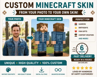Custom Minecraft Skin from Your Photo | Personalized Minecraft Character  | Fast 6 Hour Digital Delivery