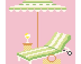 Pink Poolside Needlepoint Pattern | Preppy Design | 18 Mesh | Digital Stitch Chart