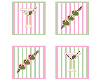 Martinis and Olives Needlepoint Pattern | Preppy Design | 18 Mesh | Digital Stitch Chart