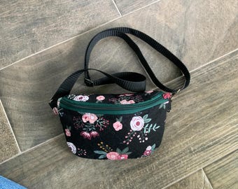 Black and Pink Floral Mini Fanny Pack