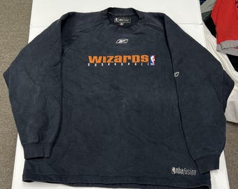 Reebok Sweatshirt Mens XL Black Good Wizards NBA Fusion Crewneck Raglan Vintage