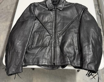 Unik Leather Apparels Black Biker Jacket Braided Detail Removable Liner Mens XL