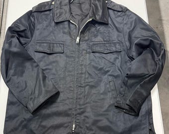 Vintage Utility Jacket Mens XL Black Excellent Full Zip Epaulette Military