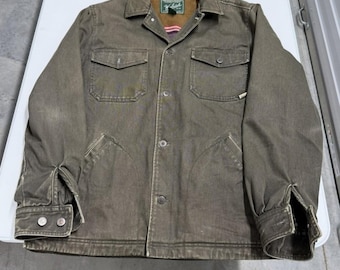 Vintage Woolrich Mens Canvas Blanket Lined Work Jacket Olive Green Chore Coat