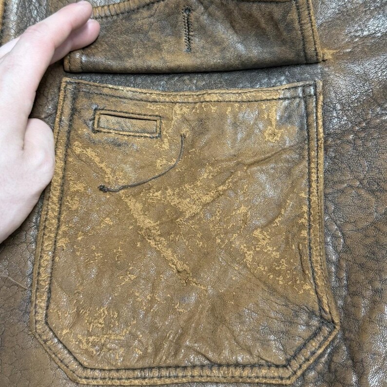 Vintage Avirex G-1 Flight Jacket Mens Small Brown Distressed Leather Patches G1 image 3