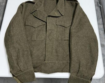 Vintage 50s Military Wool Field Jacket Olive Drab Green Cropped