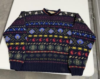 L.L. Bean Vintage Fair Isle Wool Sweater Mens Large Multi Color Knit Pullover
