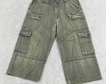 ADL Cargo capris womans 6 Green Striped Baggy Utility Wide Leg Y2K Streetwear