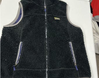L.L. Bean Sherpa Fleece Vest Womens 1X-Plus Black Good Full Zip Deep Pile 511194