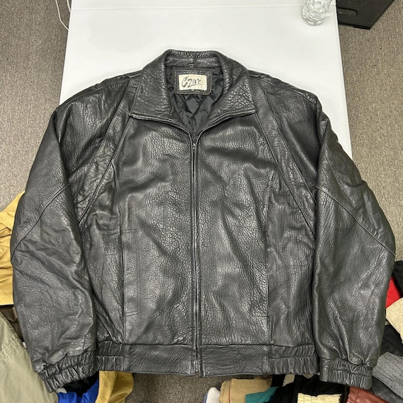 Czar Leather Bomber Jacket Mens 46 Black Vintage Quilted Lined Textured Zip Up