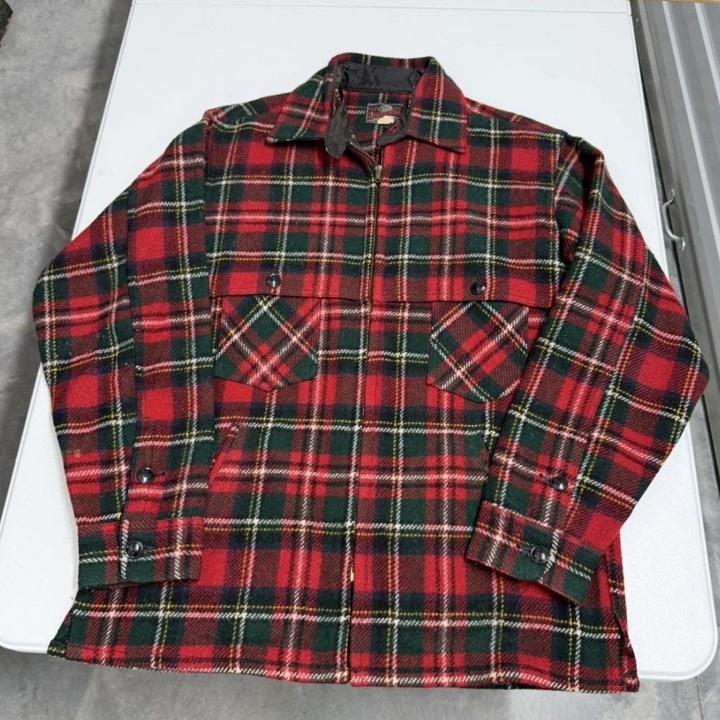Vintage 70s Johnson Woolen Mills Red Green Plaid Wool Hunting