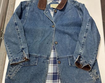 St. John's Bay Barn Coat mens Large Blue Excellent Flannel Lined Denim Jacket