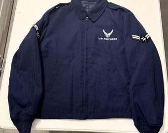 US Air Force Lightweight Jacket Mens 44L Navy Blue Excellent Military Uniform