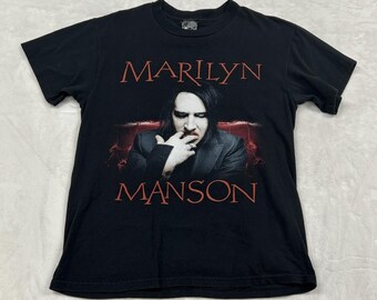 Giant Marilyn Manson Graphic Tee Mens M Black Red Drip Portrait Band Shirt