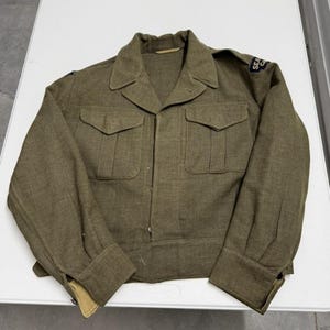 Vintage WWII Seaforth Canada Military Battle Dress Jacket Wool Tunic Olive Drab