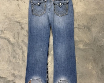 True Religion Straight Section Distressed Patchwork Jeans Blue Mens 38