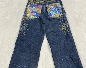Akademiks Jeanius Adventure Jeans Boys 8 Blue Embroidered Y2K Baggy Wide Leg