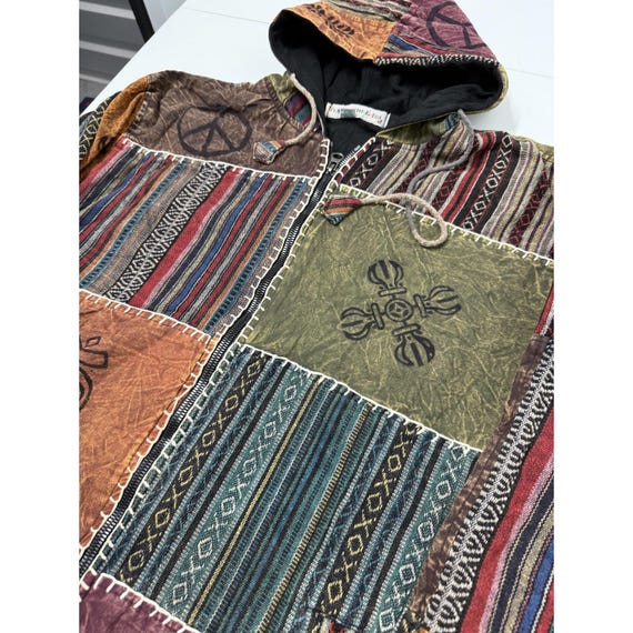 Funky Threads Hooded Patchwork Jacket Symbol Peac… - image 2