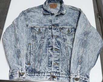 Vintage Levis 70507 0219 Acid Wash Denim Trucker Jacket Made in USA Mens Medium