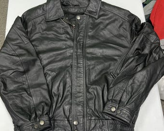 Wilsons Leather Bomber Jacket Mens LT Black Excellent Zip Up Moto Coat