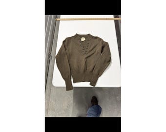 Vintage US Military Wool 5 Button Henley Sweater Olive Drab Brown Medium 38-40