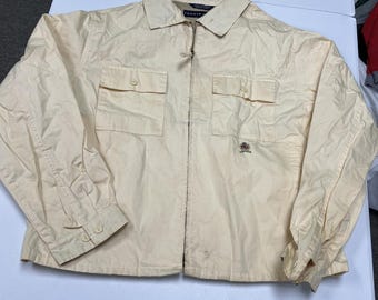 Tommy Hilfiger Jacket Mens Large Cream Fair Vintage Zip Up Harrington Crest Logo