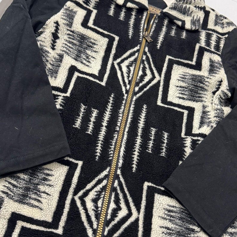 Pendleton Jacket Mens Large Black White Excellent Fleece Southwestern Zip Up imagen 2
