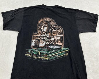 Tultex Graphic T-Shirt Mens XL Black Vintage Lowrider Chicano Art Distressed