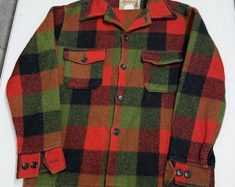 Vintage 60s Mackinaw Woolens Plaid Shirt Jacket Mens S Red Green Wool Flannel